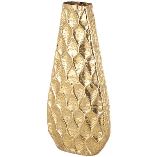 33.5" Gold Metal Textured Concaved Teardrop Vase with Spotted Gray Accents
